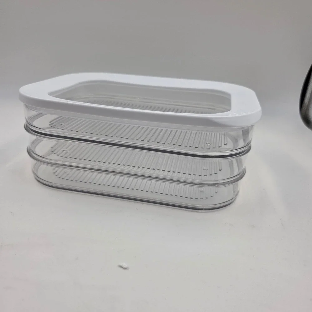 Clear Plastic 3 Tier Stackable Food Storage Container Set White Lid 9x6 Inch L4